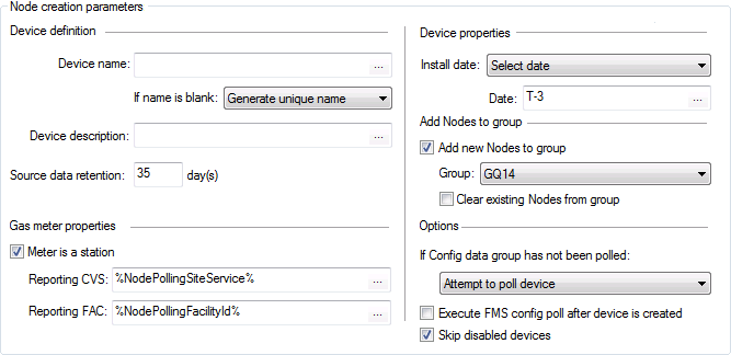 Node Creation Parameters